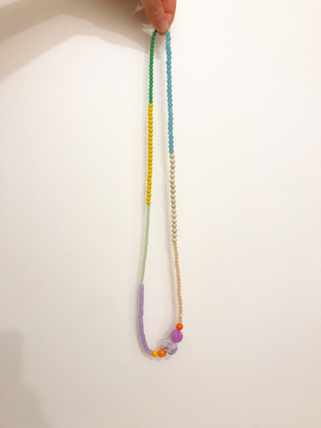 Sautoir perles multicolores, Mauves et Orangées