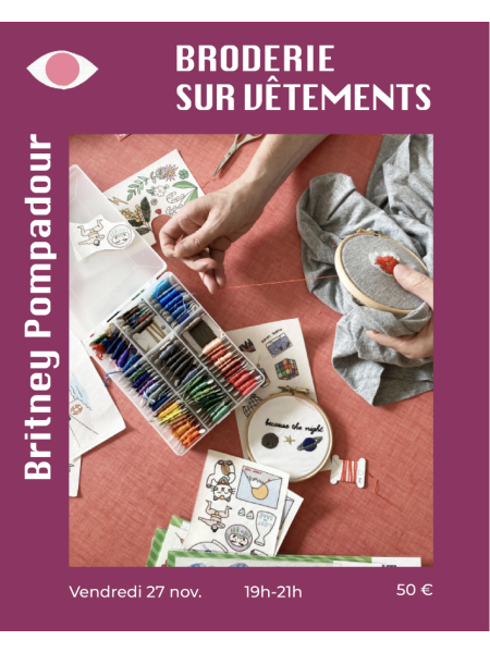 Atelier de broderie débutant Britney Pompadour- 21 novembre