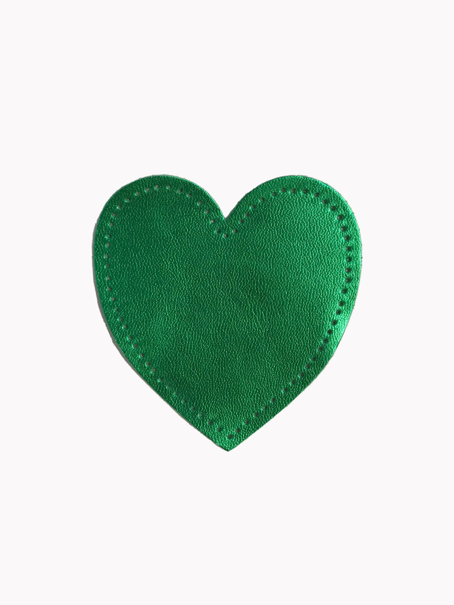 Elbow patches, Green metallized heart-shaped